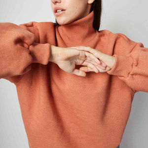 Sweat-shirt oversize à col roulé bleu marine pour femme, épaules tombantes, manches longues, pull décontracté en molleton, coupe ample, mélange de coton doux - Product Image 4