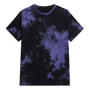Camiseta de Punto Tie-Dye para Hombre, Manga Corta, Cuello Redondo, Corte Regular Informal, Diseño con Patrón Morado y Negro - Product Image 1