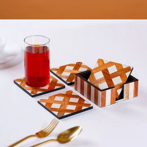 Modern Wooden Square Coasters <b>Set</b> with Leaf Pattern Non-Slip <b>Table</b> Mats <b>for</b> Coffee and <b>Dining</b> <b>Table</b> Decor - Product Image 1
