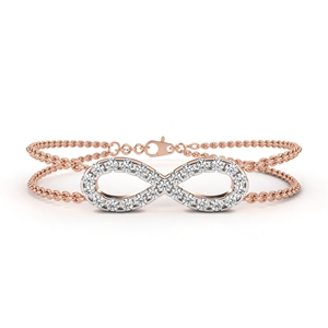 Bracelet double chaîne infini serti de diamants – Diamant de laboratoire CVD pavé en forme de huit, or jaune massif 10K 14K 18K, double rangée - Product Image 5