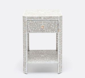 Unique floral leaf pattern inlay <b>bedside</b> table and luxury mother of pearl open <b>shelf</b> Capiz nightstand cabinet for home use - Product Image 1