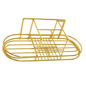 Handmade <b>Gold</b> Metal Bathroom Organizer <b>Shelf</b> <b>Wall</b> Mounted Adhesive Storage Rack for Toothbrush Toothpaste Soap Shampoo Cosmetics - Product Image 5