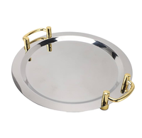 Plateau de service en acier inoxydable en gros, ensemble de plateaux métalliques dorés de style arabe pour dîner royal, plateau décoratif de qualité alimentaire pour le stockage
