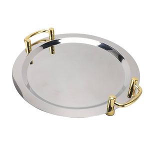 Wholesales Stainless Steel Serving <b>Tray</b> Set Arabic Gold Metal <b>Tray</b> For Royal Dinner Decorative Food Grade <b>Storage</b> <b>Tray</b> - Product Image 3