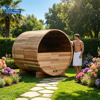 Sauna Exterior Tipo Barril Resistente a Monzones: Cedro Rojo de 2 Piezas para la Humedad de Malasia |   Resistente a la intemperie IPX4 |   CE ETL Venta al por Mayor B2B