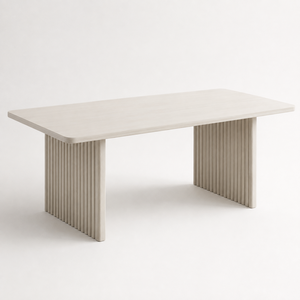 Table à manger moderne en bois massif cannelé, design rectangulaire pour café, restaurant, bureau et maison - Product Image 2