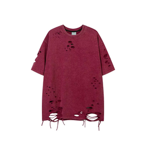 Camiseta de Hombre al por Mayor, Estilo Deportivo, Corte Regular, Lavado Ácido, Efecto Desgastado, Vintage, Ropa Hip Hop, 100% Algodón Transpirable - Product Image 2