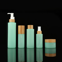 Pot de crème pour le visage vert givré de 100 ml, flacon de sérum en verre pour lotion à la vitamine C, avec bouchon en bambou – Ensemble cosmétique couleur verte