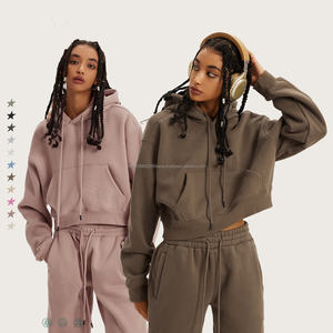 Sweat-shirt à capuche en polaire épaisse de haute qualité pour femmes, logo personnalisé en gros, 345 g, sweat-shirt uni, pull à capuche court, sweat-shirt à capuche pour filles - Product Image 6