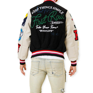 Custom Front Streetwear Unisex <b>Men's</b> Chenille Embroidery Patch Eco-Friendly Winter Fleece Leather Bomber Letterman Varsity - Product Image 2