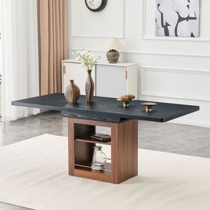 Table de cuisine et de salle à manger rectangulaire extensible noire de 59 à 71 pouces avec espace de rangement - Product Image 3