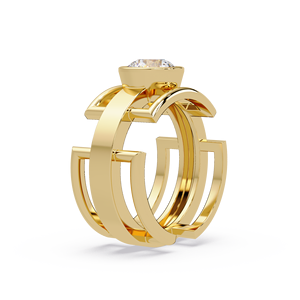 Anillo de compromiso de oro puro de 14 quilates con diamante de laboratorio de corte redondo y bisel geométrico moderno de 1.00 quilates, certificado por IGI, para mujer - Product Image 3