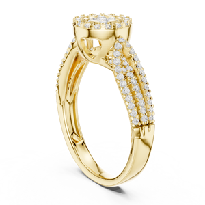 Bague de fiançailles et de mariage en or jaune avec diamants ronds en grappe et halo floral pour femme, bijoux de luxe - Product Image 2
