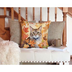 Dwelf Cat in Fall Leaves Almohada decorativa Lavable a máquina 14H x 14W para interior Exterior Sofá Cama Patio Decoración - Product Image 3