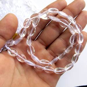 Perles de pierres précieuses en quartz naturel facetté, ovales plates, perles ovales en quartz clair, fil de perles, pierres en vrac - Product Image 2