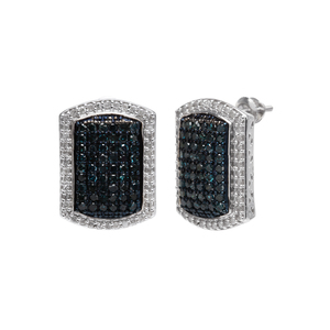 1.83 Cttw Round Cut White & Color Enhanced Blue Natural Diamond Rectangle Halo <b>Stud</b> <b>Earrings</b> for Women in 925 Sterling Silver - Product Image 2