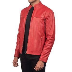 Chaqueta de Cuero de Oveja Auténtica para Hombre, Color Rojo Iónico, Diseño con Cuello de Banda, Cierre de Cremallera y Múltiples Bolsillos 2026 - Product Image 4