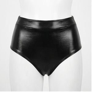 Women High Waist Swim Brief Solid Black Stretch Spandex Polyester <b>Bikini</b> Bottoms - Product Image 1