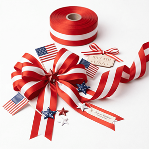 ริบบิ้นผ้าซาตินสีแดงขาวลายเส้นตรงกลางขนาด 25 มม. สำหรับตกแต่งงานเทศกาล ทำโบว์ DIY อุปกรณ์ตกแต่งเสื้อผ้า และบรรจุภัณฑ์ - Product Image 5