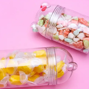 Food Storage <b>Jar</b> for Snack 200ml/300ml/380ml Square <b>Plastic</b> Candy <b>Jar</b> with Bear Lid Transparent PET 10.000 pcs New Sample - Product Image 5