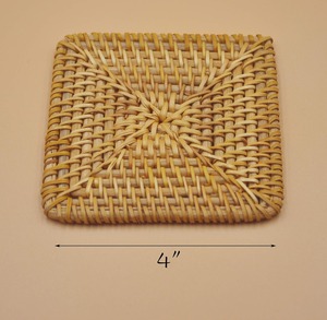 Natural Finish 4 Inch Handmade Woven Rattan Anti-Slip Eco-Friendly Washable Coaster Rustic Indian Handicraft Home Decor Wedding - Product Image 4