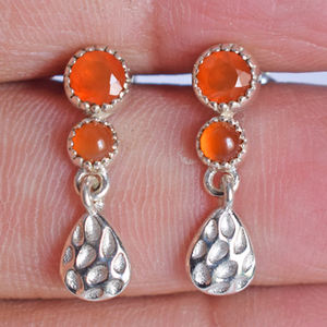 Pendientes Colgantes de Plata de Ley 925 con Gema de Cornalina Roja Redonda Facetada, Pendientes Finos para Cumpleaños, Regalos de Joyería para Mujer - Product Image 3