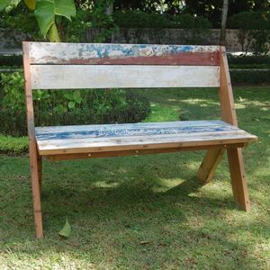 Banc d'extérieur artisanal avec dossier en bois de bateau recyclé couleur naturelle pour jardin, parc, maison – Mobilier démontable - Product Image 5