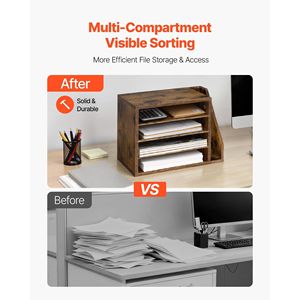 Organizzatore da Ufficio in Legno a 4 Scomparti per Documenti e Lettere con Vassoi Verticali Laterali Rimovibili - Product Image 2