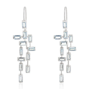 18K Gold Modernist Geometric Dangle <b>Earrings</b> with Turquoise and <b>Opal</b> Accents - Product Image 2