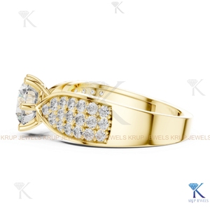 Bague de Fiançailles et de Mariage Classique en Diamant CVD Cultivé en Laboratoire Personnalisé, Coupe 6 Griffes, Bande Large Pavée, Or Massif, Certifiée IGI, Cadeau de Fête - Product Image 2