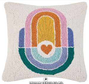 Coussin décoratif en laine tuftée au crochet, broderie géométrique, style bohème vintage, écologique, amovible, lavable, 100% polyester - Product Image 4