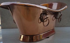 Copper Free Standing Steam Bathtub Double Slipper Soaking Tub Patina Finish Irregular Bath Basin for Home - Product Image 6
