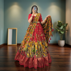<b>Red</b> Digital Printed <b>Lehenga</b> Choli Set With Dupatta Traditional Indian Pakistani <b>Wedding</b> Wear Floor Length Women's Attire - Product Image 1