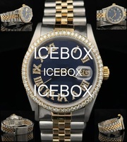 Reloj de Buceo Automático para Hombre, de Acero Inoxidable, con Moissanita en Oro Rosa de Dos Tonos, Esfera de Cristal Analógica, Resistente al Agua hasta 10 Bares