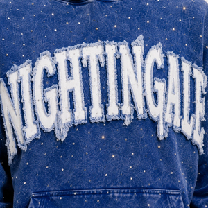 Winter Heavyweight Streetwear Letters Embroidery Raw Hem Cropped Rhinestone Pullover Acid Wash Distressed Applique <b>Hoodie</b> 100% - Product Image 5
