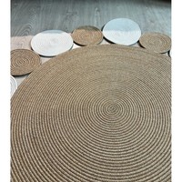 Ensemble de tapis ronds en jute tressé, couleur unie, avec dos antidérapant en caoutchouc, style scandinave, tapis de sol pour salon
