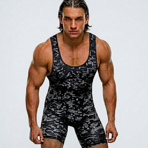 Singlet de Lucha Libre para Hombre, Azul y Rojo Camuflaje, Sin Mangas, Ajustado, Transpirable, con Estampado Sublimado y Cintura Elástica - Product Image 2