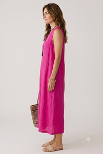 Wholesale Price Cotton Slub for Women Maxi Length <b>Dress</b> Sundress Summer Wear V Neck Maxi <b>Dress</b> - Product Image 2