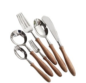 Juego de cubiertos de mesa para decoración de boda pequeña, manijas de madera de Metal, juego de cubiertos Vintage antiguo - Product Image 1