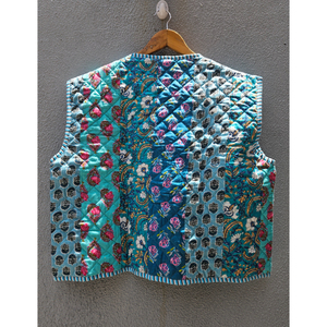Chaleco acolchado de algodón con diseño patchwork, sin mangas, con cordón ajustable, bolsillo frontal, informal, unisex, para regalo. - Product Image 6