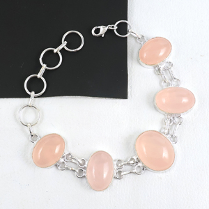 925 Sterling Silver Plated Rose Quartz Link <b>Bracelet</b> Handcrafted Natural Gemstone Oval Stone Chain <b>Bracelet</b> Jewelry for Women - Product Image 6