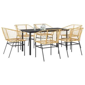 Juego de comedor de patio de 7 piezas de ratán sintético marrón con colección de muebles de jardín de vidrio - Product Image 1