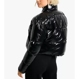 Blouson matelassé de luxe brillant pour femme, coupe courte, épais, grande taille, avec fermeture éclair, rembourrage en duvet et coton, personnalisable avec logo, vente en gros - Product Image 5