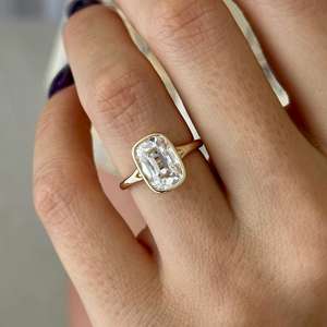 2.5 Carat OLD MINE Elongated Cushion Cut Lab Diamond <b>Split</b> Shank Bezel Set Solitaire <b>Ring</b> , 14K Gold Art Deco , IGI Certified - Product Image 5