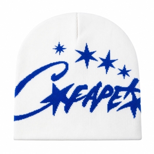 White Blue Star Graphic Knit Beanie Hat Custom Logo Ribbed <b>Winter</b> <b>Cap</b> Unisex Streetwear Fashion Headwear Wholesale OEM - Product Image 6