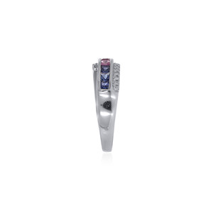Bague en or blanc sterling avec saphir coloré et diamants en pavé dégradé, bijoux sophistiqués pour femmes - Product Image 5