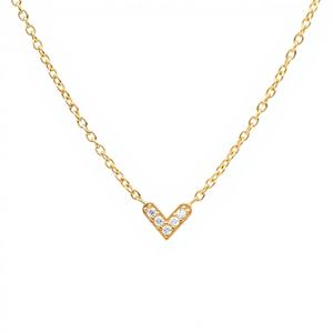 Collier pendentif délicat en or jaune massif 14K 18K, design cœur minimaliste avec pierre naturelle ronde brillante de luxe, pour femme, mariage - Product Image 3