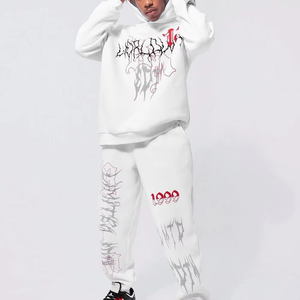 Conjunto Deportivo de Dos Piezas para Hombre, Sudadera con Capucha de Manga Larga y Pantalones de Algodón, Estilo Casual, Personalizado con Estampado, Estilo Urbano Blanco - Product Image 1