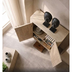 Armario moderno de madera maciza de roble natural de 2 puertas, diseño para sala de estar, entrada, zapatero delgado, organizador de almacenamiento y gabinete. - Product Image 4