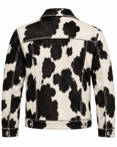 Veste de moto en cuir de vachette pour homme, noir et blanc, imprimé animal, avec patchs - Product Image 3